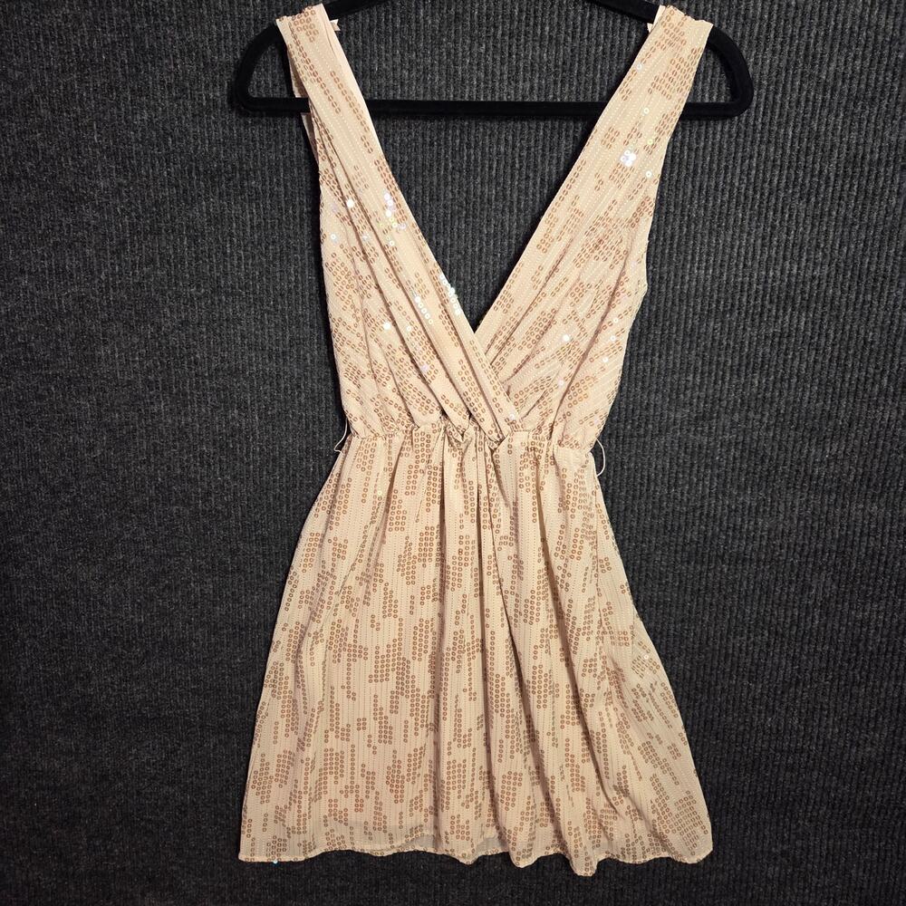 Express Gold Sequin Mini Dress S Small Plunge V-Neck Surplice Party Boho